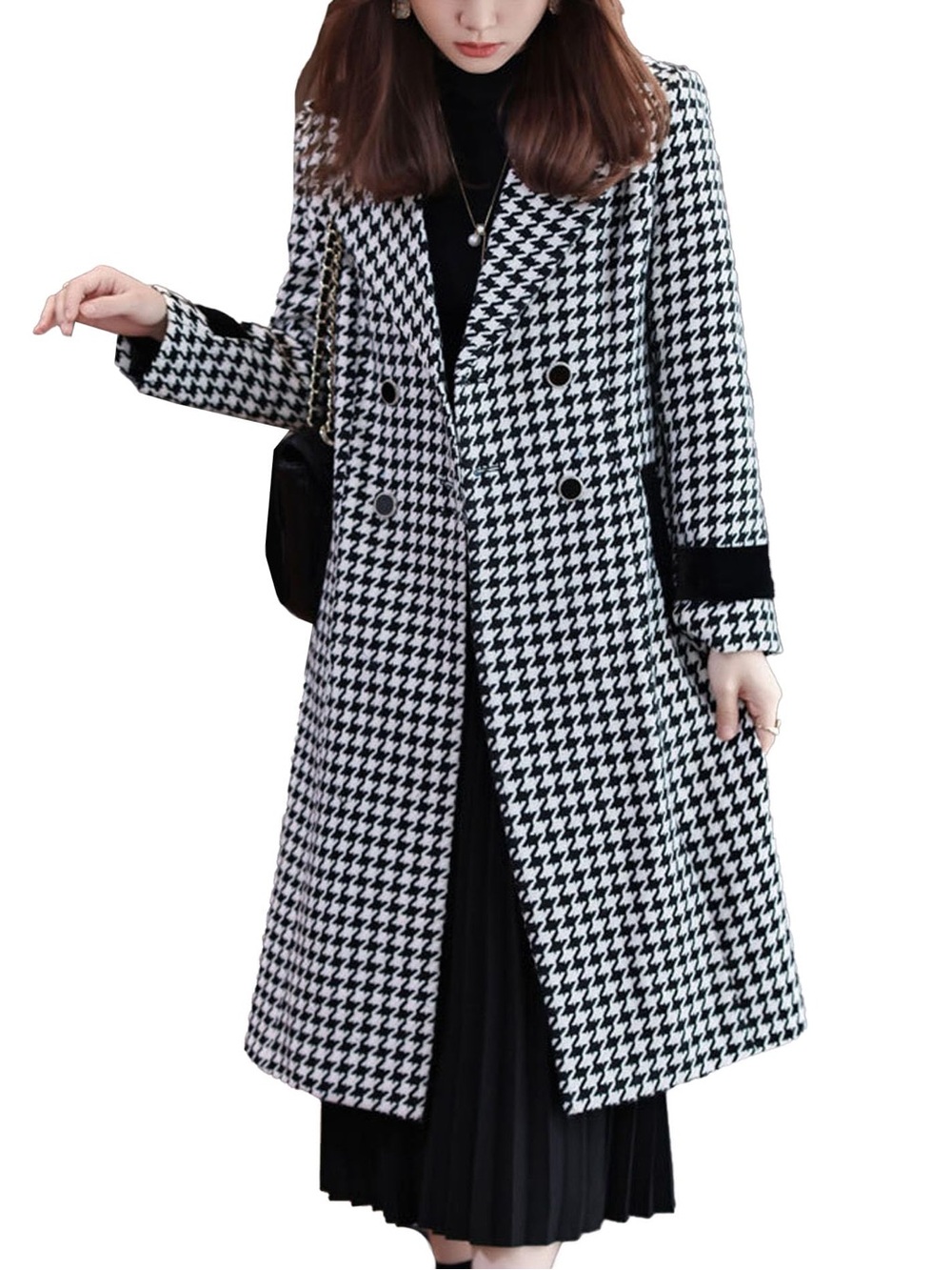 Smart Set Black & White Houndstooth Double-Breasted Pea Coat
